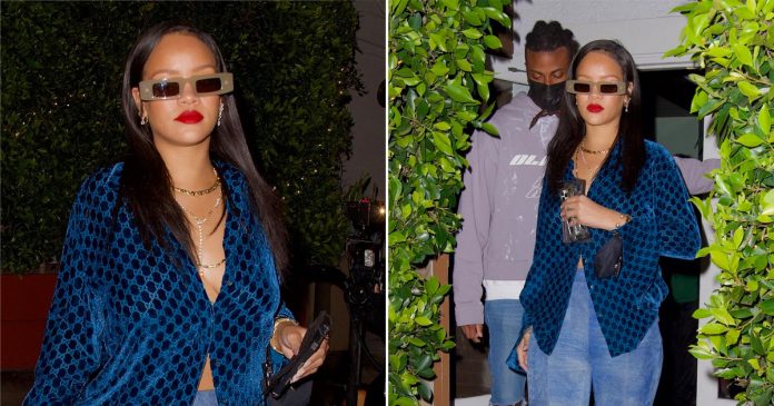 Rihanna wears plunging velvet shirt as she steps out for dinner